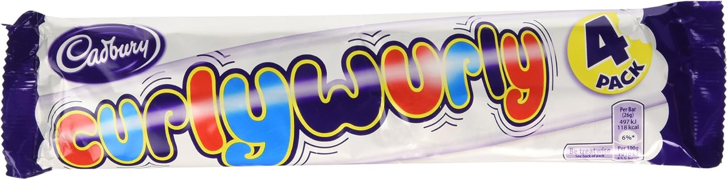 Cadbury Curly Wurly Chocolate Bar 104 g (Single Pack of 4)
